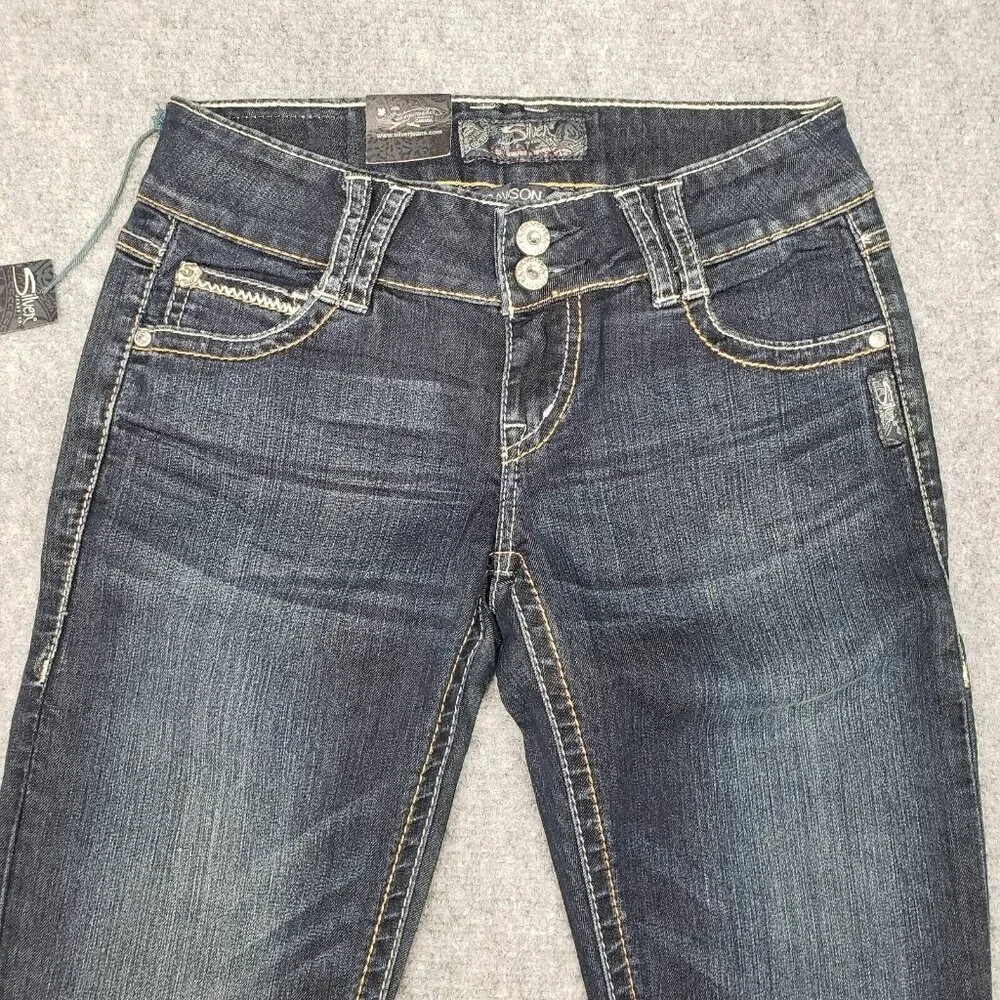 Silver Jeans Dawson Womens 26X32 Blue Bootcut Faded Embroidered Low Rise New - Picture 4 of 12